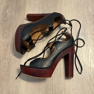 Olivia Miller Womens Platform Heels Size 7 Lace Up Black Brown Faux Leather